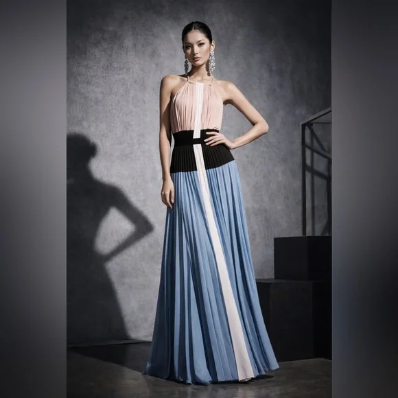 NWT BCBGMaxAzria “CONSTANTINE” Pink & Blue Pleated Maxi Dress – Size XXS - Picture 4 of 17
